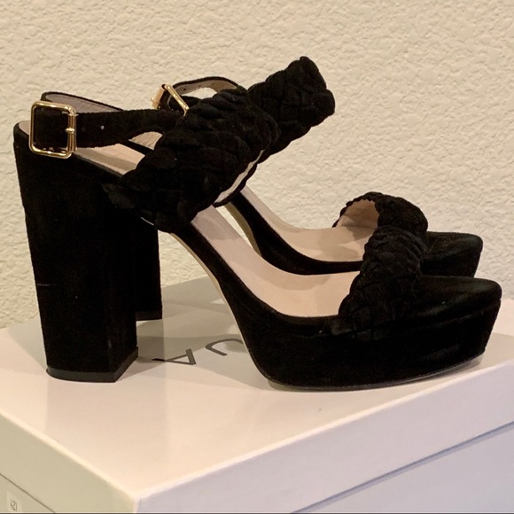 Black Suede Block Heel Platform Heels - Picture 5 of 14